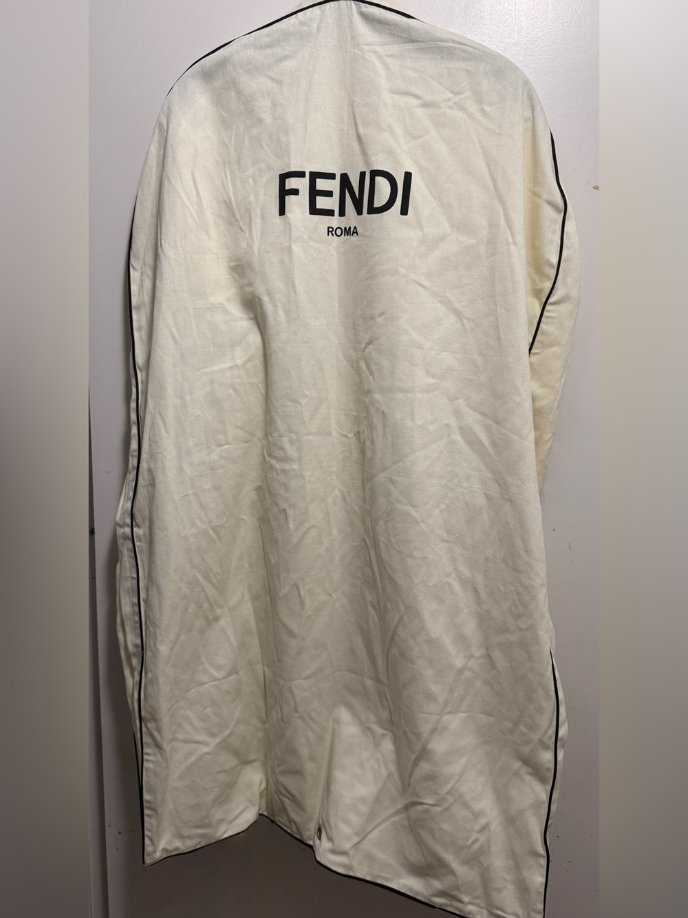 FENDI Roma 💯% Authentic Cream Garment Storage Bag with Iconic Logo Black Piping.